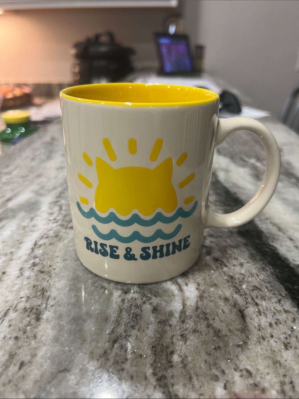 Rise & Shine cat sunshine mug Yellow Interior Ceramic Coffee Mug